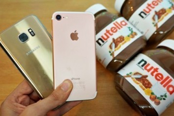 iPhone 7 ile Galaxy S7, nutella içerisinde donduruldu