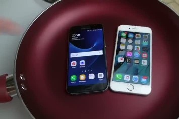 Galaxy S7 Edge ile iPhone 6S'i kaynar suda pişirdiler