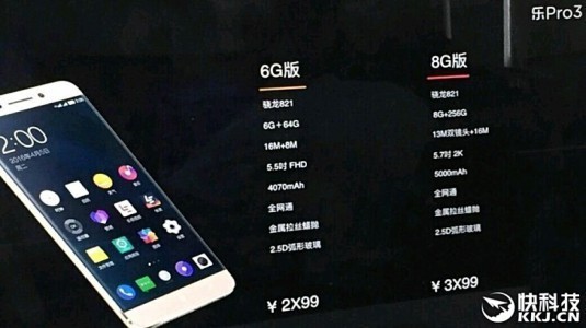LeEco Pro 3 8GB RAM ve 256GB Depolama ile Geliyor