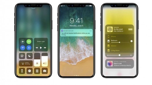 iOS 11 yüklü, home tuşu olmayan iPhone 8 konsepti