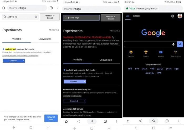 google chrome canary koyu tema