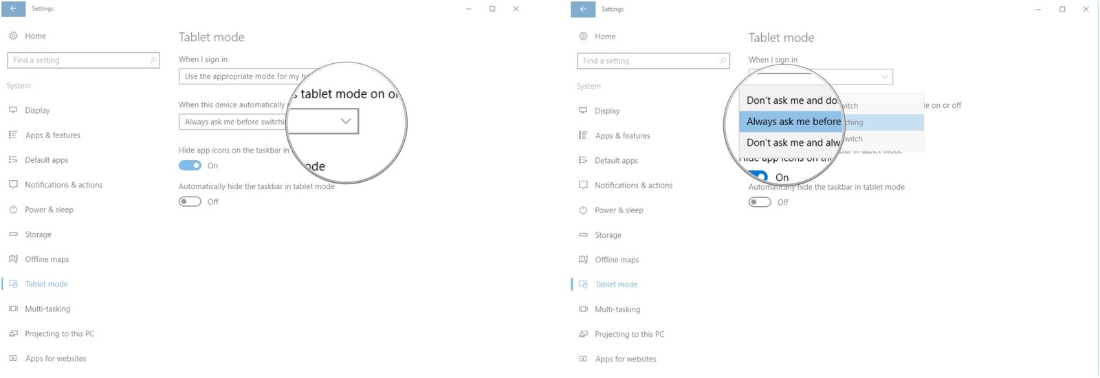 windows 10 da tablet modu nasil